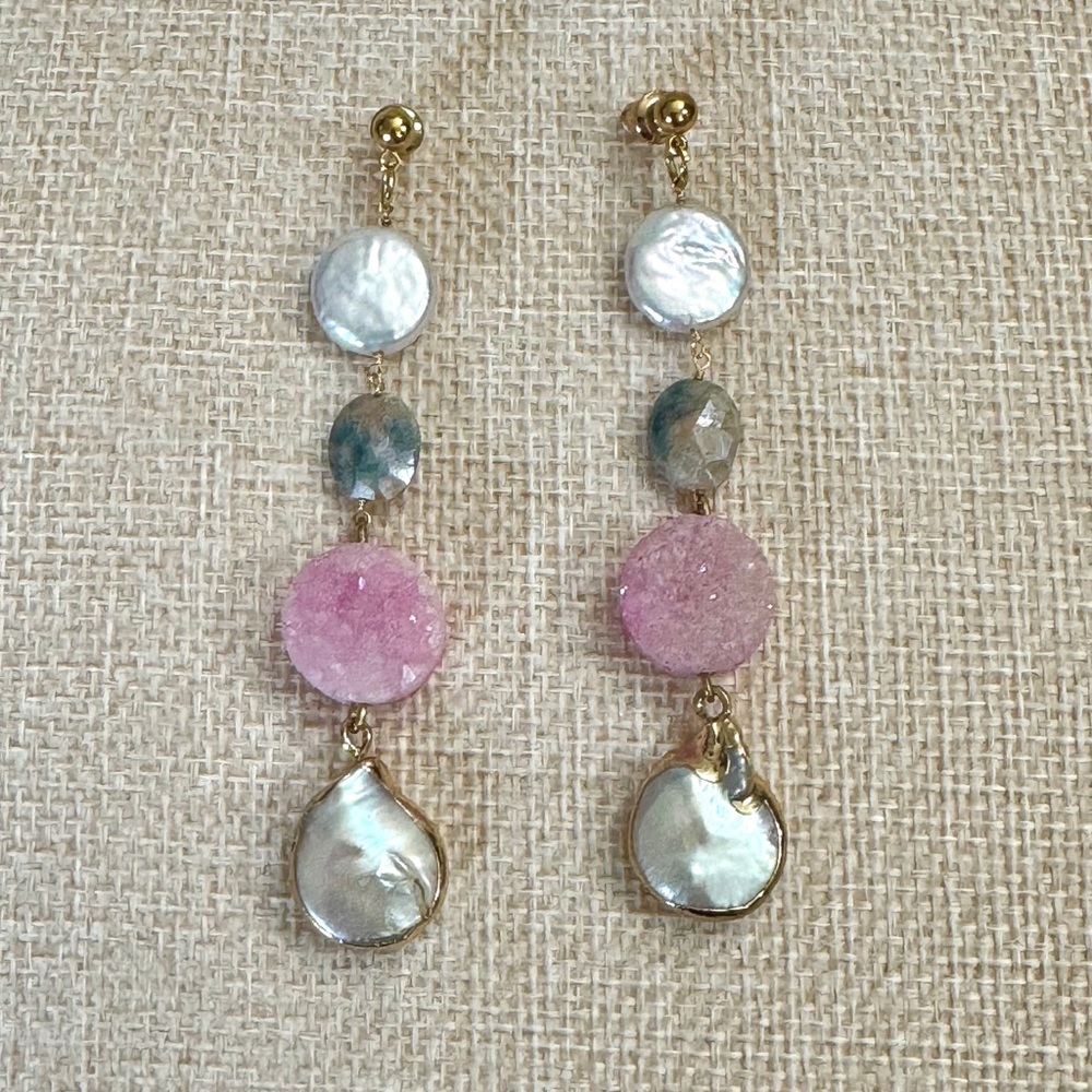 Blush Tide Pearl & Druzy Drop Earrings